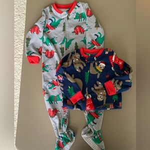 Carters 24 month Fleece Footed Dino & Sloth Winter Pattern PJs